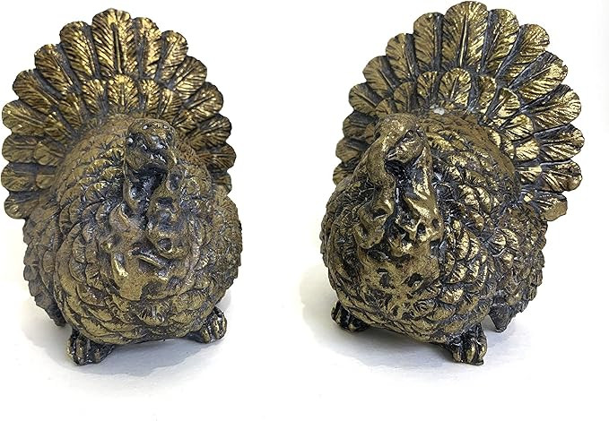 Party Explosions Gold Thanksgiving Turkey Figurines Table Top Sitters- Set of 2 | Amazon (US)