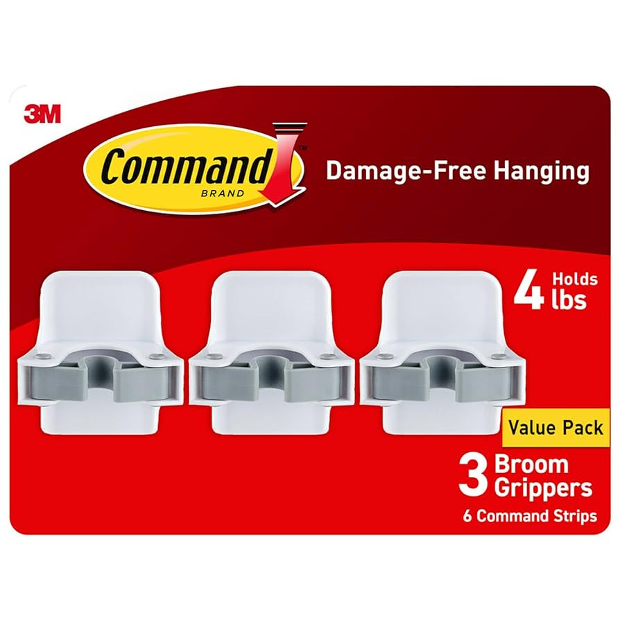Command Broom and Mop Grippers, 3 Hangers and 6 Command Strips, Damage-Free Hanging Wall Mount Br... | Amazon (US)