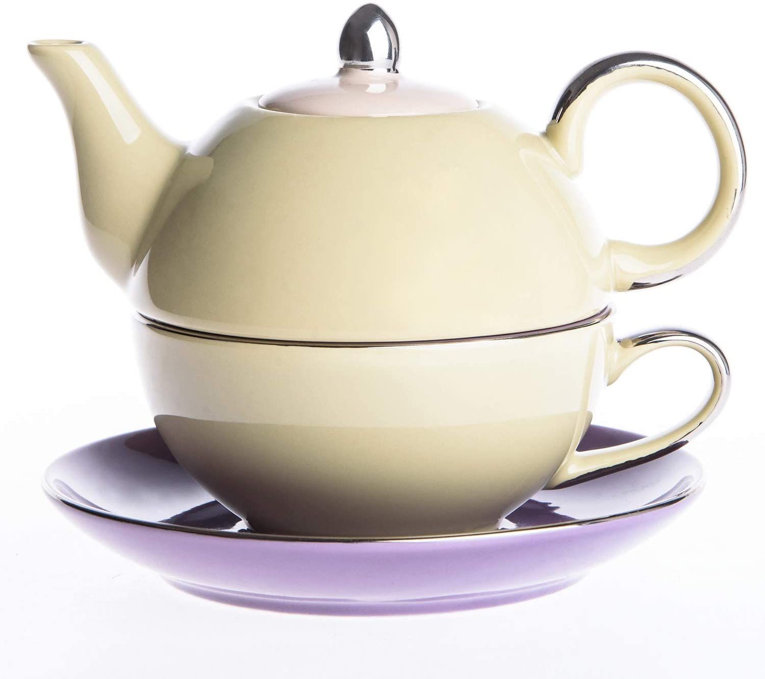 Artvigor Tea Set for One, Porcelain Glazed Teapot Teacup and Saucer, Yellow Purple - Walmart.com | Walmart (US)