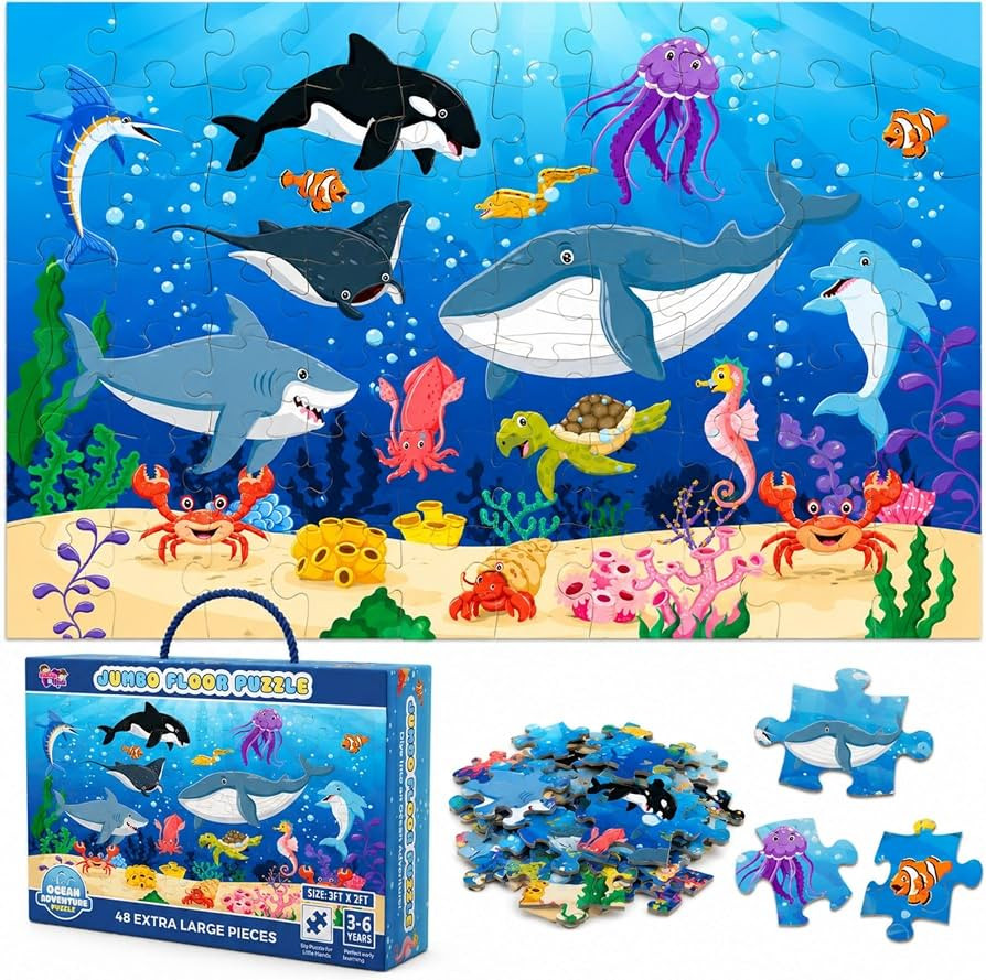 48 Piece Jumbo Ocean Underwater Animal Floor Puzzle for Kids Ages 3-5, Giant 2 ft x 3 ft Large Se... | Amazon (US)