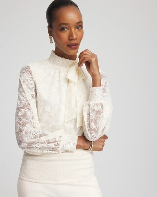 Women's Tie-Neck Banded-Bottom Top in Cream | Chico's | Chico's