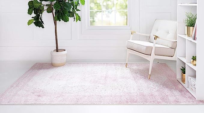 Rugs.com Dover Collection Rug – 5' x 8' Pink Low-Pile Rug Perfect for Bedrooms, Dining Rooms, L... | Amazon (US)