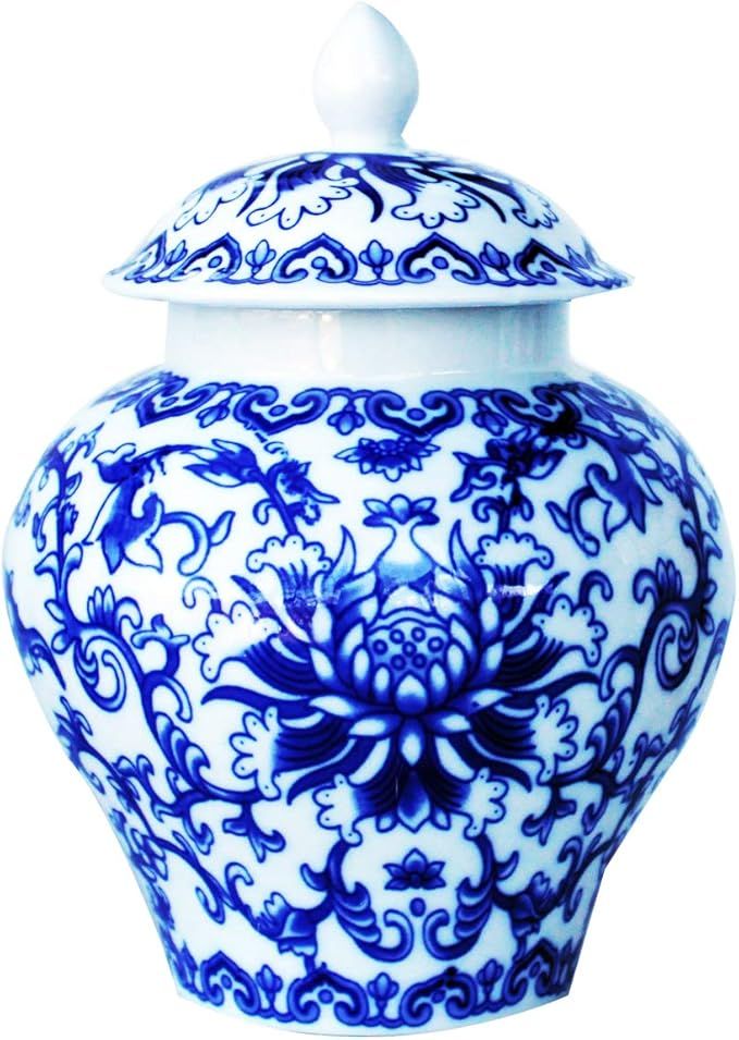 Ancient Chinese Style Blue and White Porcelain Helmet-shaped Temple Jar. Medium | Amazon (US)
