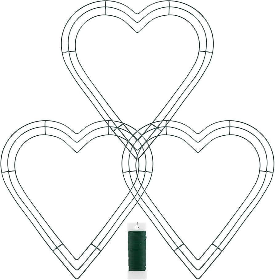 Ruisita 3 Pack Heart Shaped Wire Wreath Frame 14 Inch Green Metal Floral Wreath Foam DIY Crafts f... | Amazon (US)