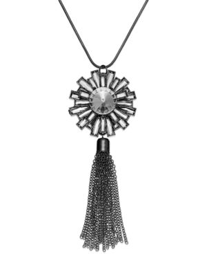 Bar Iii Hematite-Tone Crystal Flower Chain Tassel Necklace | Macys (US)