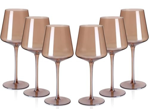 Colored Wine Glasses Set of 6-18oz Smokey Sand Wine Glass with Tall Long Stems and Flat Bottom,Crystal Amber Wine Glasses-Unique Gifts for Wine Lovers,Wedding,Christmas Gifts(Smokey Sand) | Amazon (US)