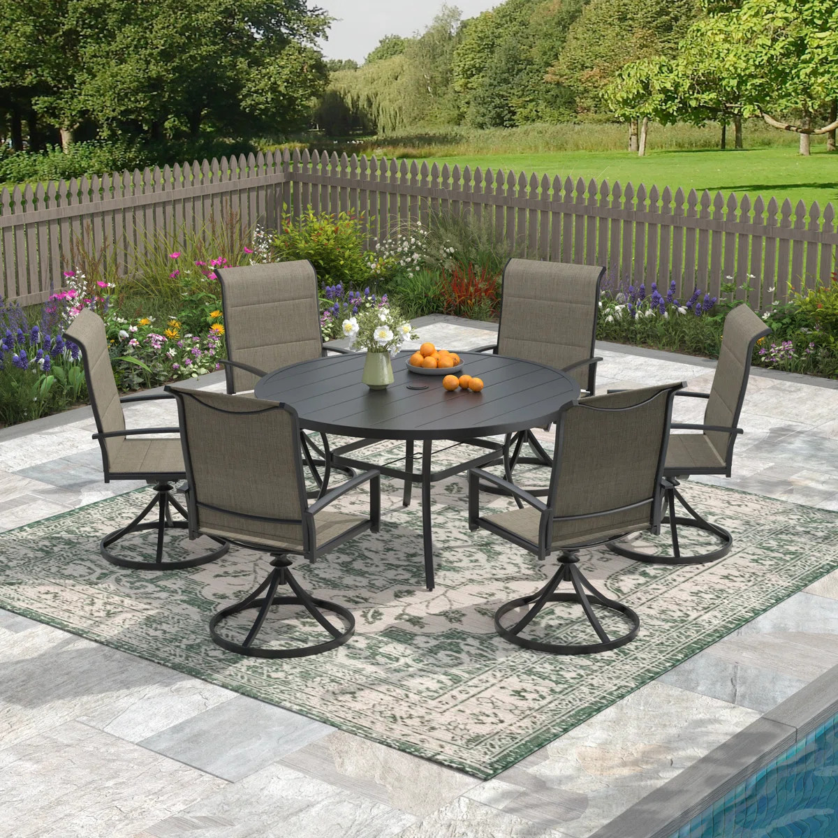 6-Person Outdoor Dining Set, Spacious Round Table with Swivel Chairs | Wayfair North America