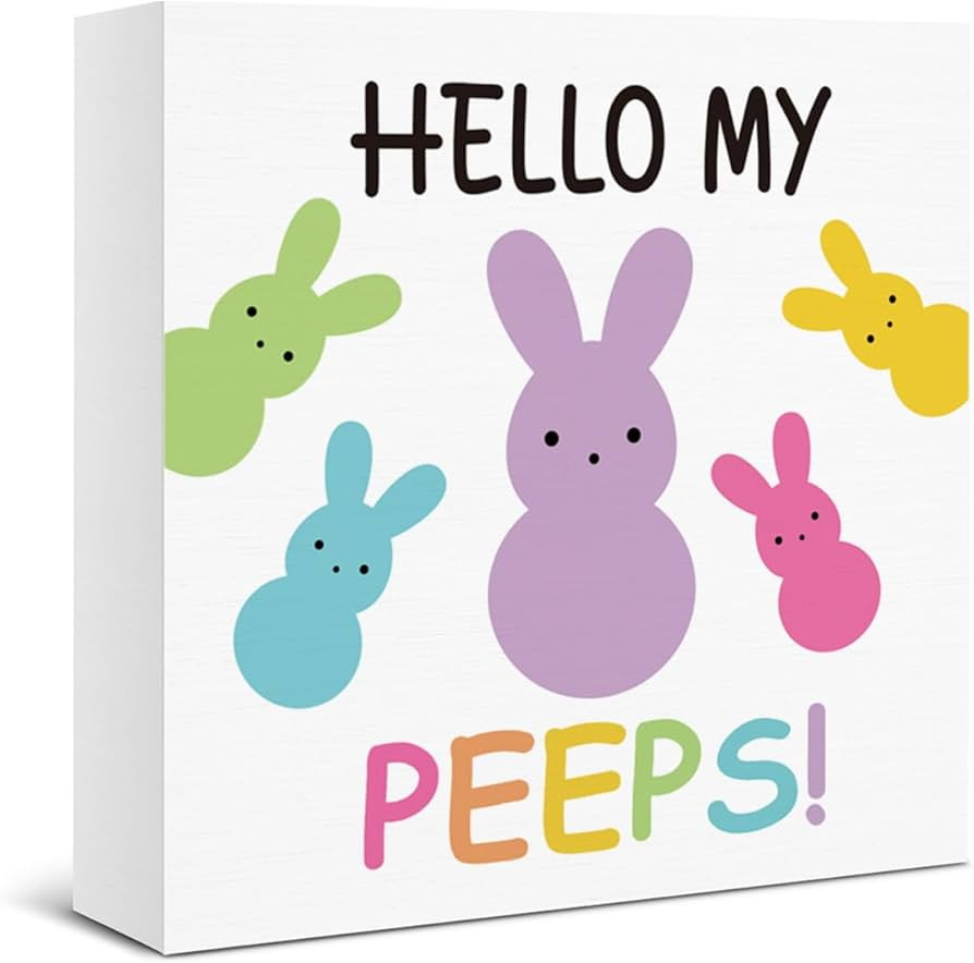 Funny Bunny Easter Decor Sign - Cute Hello My Peeps Wooden Sign - Spring Holiday Easter Decoratio... | Amazon (US)