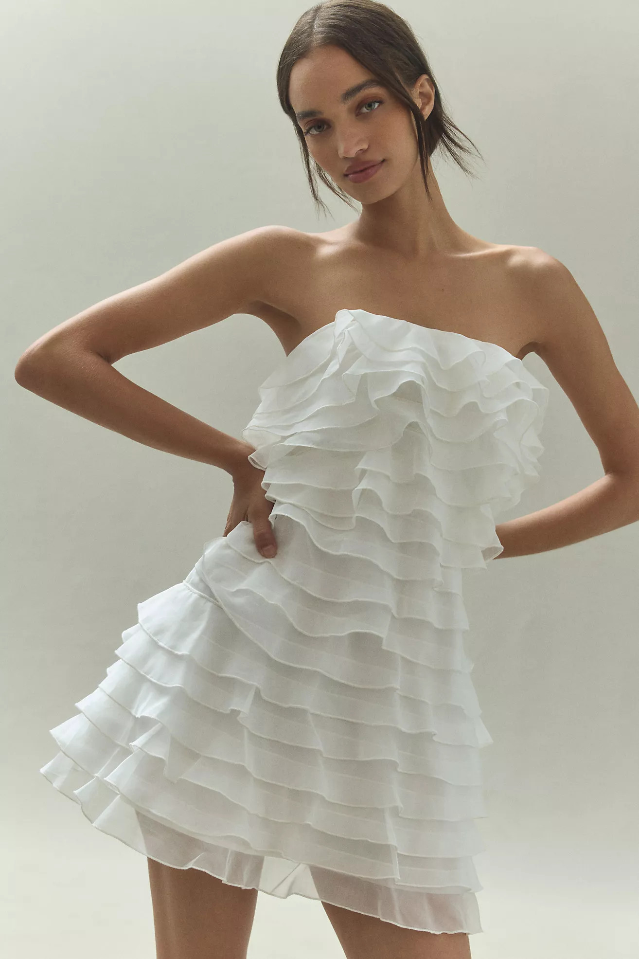 BHLDN Strapless A-Line Ruffled Mini Dress | Anthropologie (US)