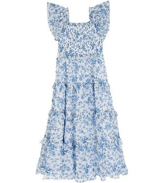 Big Girls Flutter Sleeve Floral Printed Chiffon Maxi Dress | Dillard's