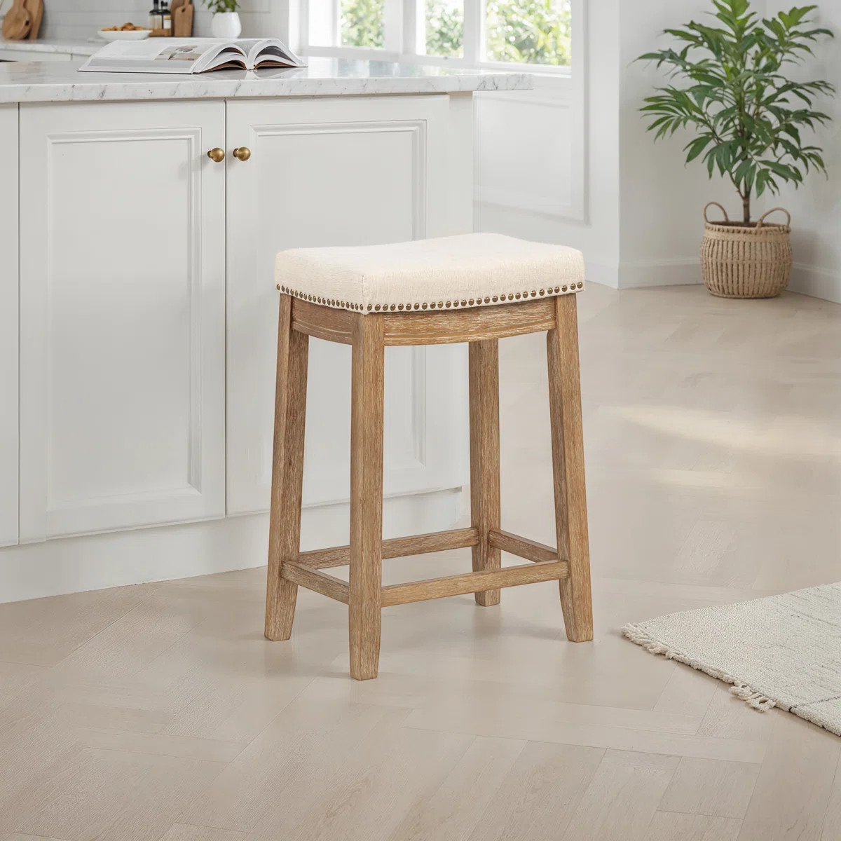 Bartonville Counter & Bar Solid Wood Backless Stool with Upholstered Seat | Wayfair North America