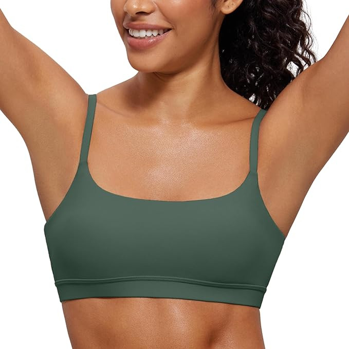 CRZ YOGA Womens Butterluxe Adjustable Spaghetti Strap Sports Bra - Scoop Neck Wireless Padded Yog... | Amazon (US)