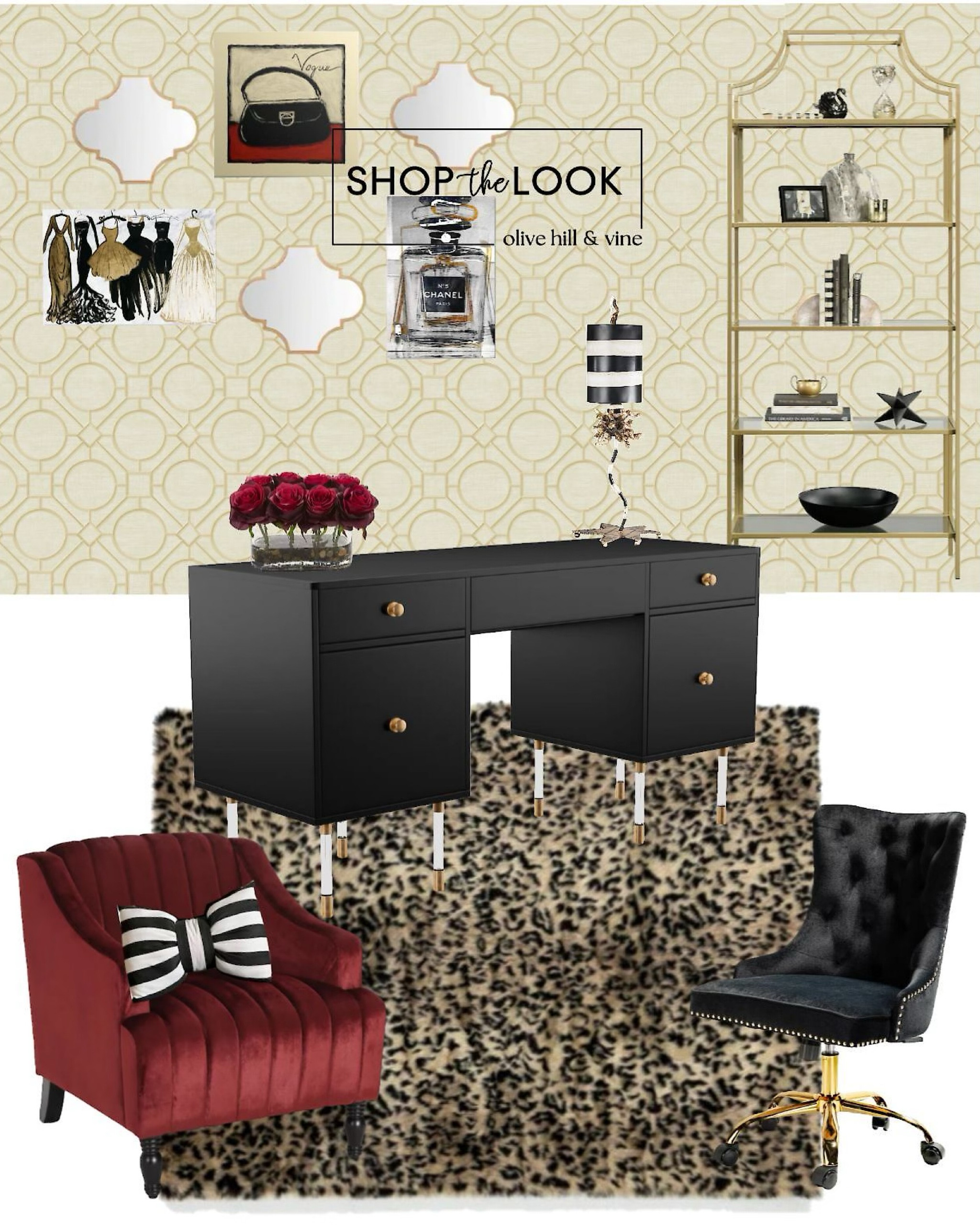 Welcome to the glitzy grind! Picture a glamorous office decked in sleek black, dazzling gold, and sumptuous burgundy. Where work meets wow, and every task feels like a red-carpet event!

#LTKworkwear #LTKstyletip #LTKhome