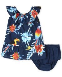 Baby Girls Matching Family Short Sleeve Tropical Print Woven Ruffle Dress And Bloomers Set | The ... | The Children's Place