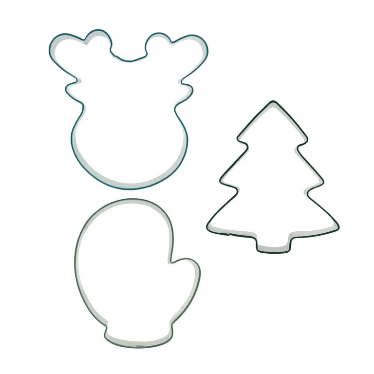 Holiday Time 3-Piece Stainless Steel Cookie Cutters, Reindeer, Evergreen Tree and Mitten Shapes | Walmart (US)