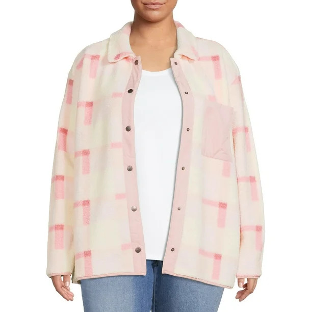 Como Blu Women's Plus Size Printed Faux Sherpa Snap-Front Shirt - Walmart.com | Walmart (US)