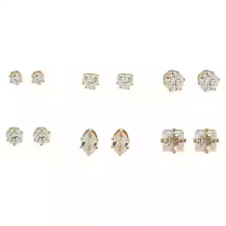 Time and Tru Women's Jewelry Essentials Simulated Diamond Stud Earrings, 6-Pack | Walmart (US)