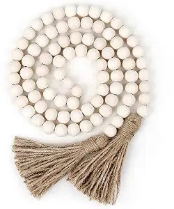 58in Wood Bead Garland with Tassels, Farmhouse Rustic Country Decor Prayer Boho Wall Hanging Deco... | Amazon (US)