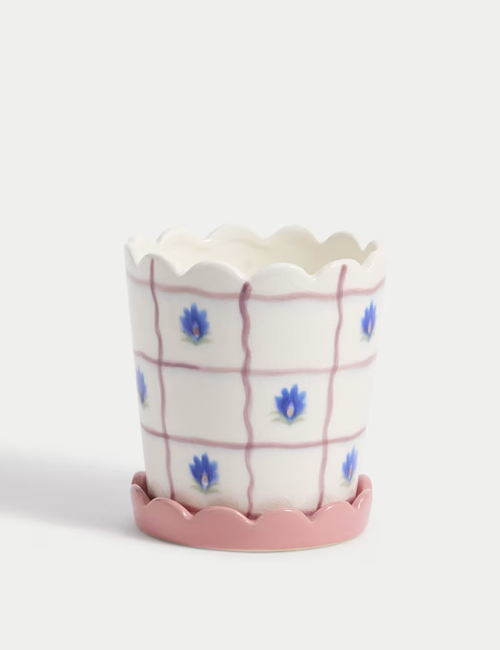 Check & Floral Ceramic Planter with Tray | Marks & Spencer (UK)
