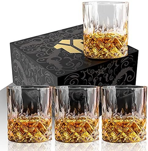 OPAYLY Whiskey Glasses Set of 4, Rocks Glasses, 10 oz Old Fashioned Tumblers for Drinking Scotch ... | Amazon (US)