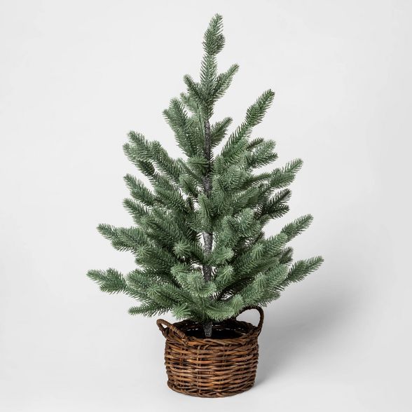 24" x 14" Artificial Christmas Tree in Rattan Pot Green/Brown - Threshold™ | Target