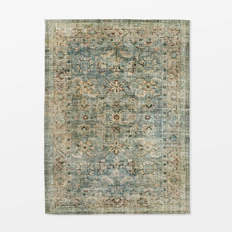 Ledges Digital Floral Print Distressed Persian Rug Green - Threshold™ designed by Studio McGee | Target