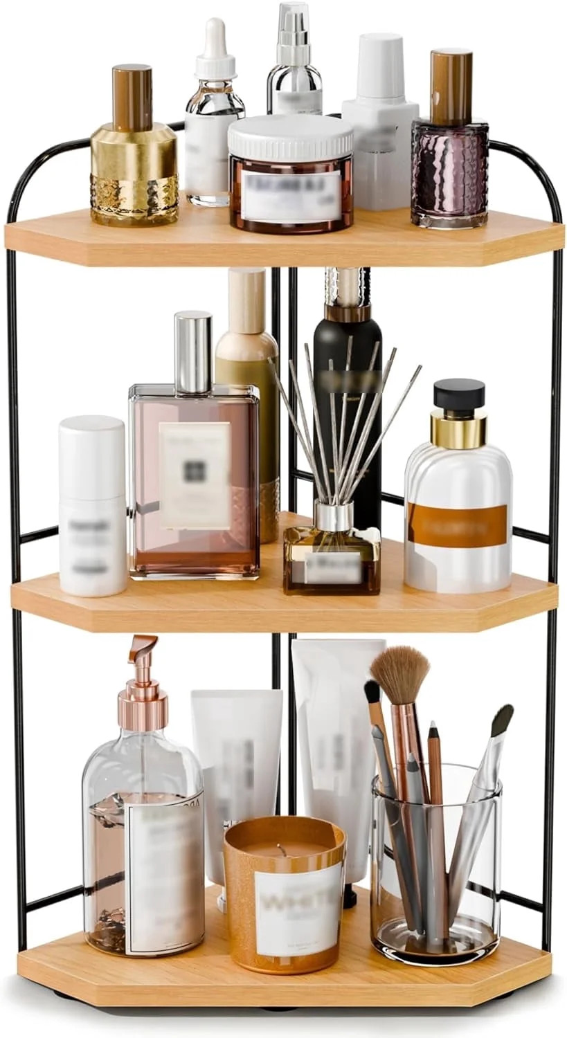 Corner Bathroom Counter Organizer, 3-Tier Wood Countertop Organizer for Perfume, Makeup Storage, ... | Walmart (US)