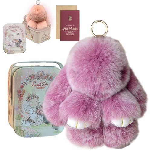 Fretm Bunny Lulu - Bunny Lulu Keychain with Tin, Handmade Soft Bunny Pompom Charms, Bunnylulu Keychain with Metal for Women Girl (F) | Amazon (US)