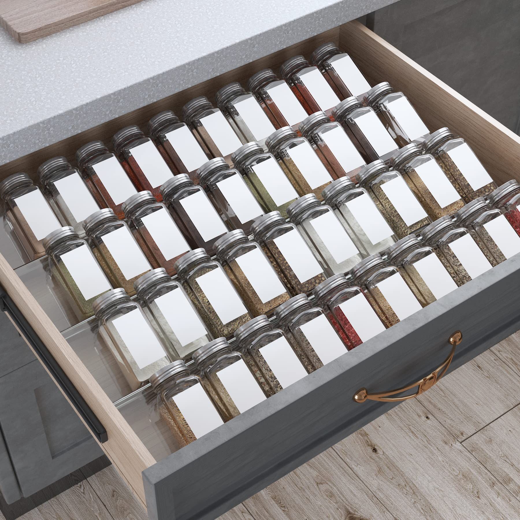 Spice Drawer Organizer, 4 Tiers 2 Set Clear Acrylic Slanted in Drawer Seasoning Jars Insert, Expandable From 13" to 26", Hold up 56 Spice Jars Kitchen Countertop Rack Tray (Jars not Include) | Amazon (US)