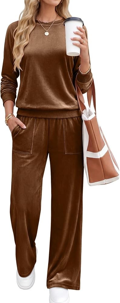 ANRABESS Womens Lounge Sets 2 Piece Velour Sweatsuit Tracksuit | Amazon (US)