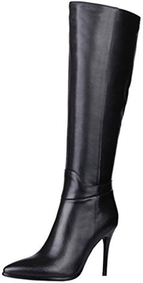 Dance&Style Women's Leather Boots Middle Thin Heels Shoes Zipper Knee High Boots | Amazon (US)