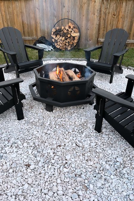 Adirondack chairs 
Fire pit
Firewood holder and cover 

#LTKhome #LTKunder100 #LTKFind