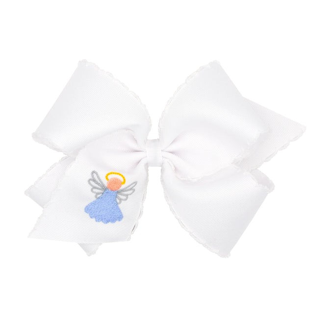 Angel Embroidered White Moonstitch Bow | Classic Whimsy