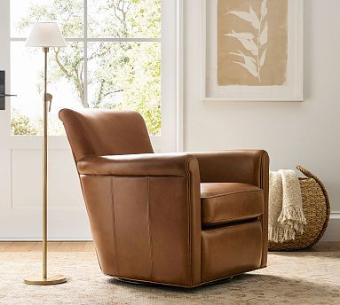Irving Roll Arm Leather Swivel Chair | Pottery Barn (US)