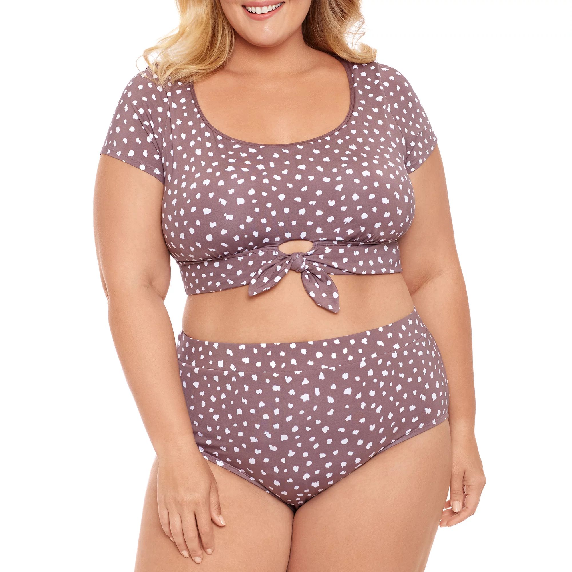 Time and Tru Women's Plus Size Purple Granite Dot Crop Tee Swimsuit Top | Walmart (US)