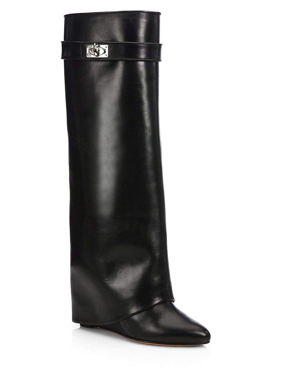 Givenchy Women's Shark Lock Knee-High Leather Wedge Boots - Black - Size 6.5 | Saks Fifth Avenue