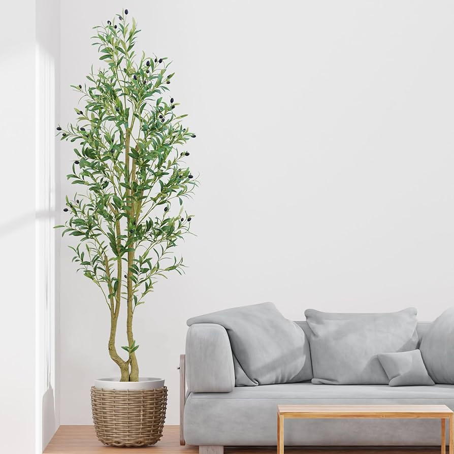 Olive Tree 6ft, Artificial Olive Tree with White Pot, Fake Tree with 1296 Dense Leaves & 72 High-... | Amazon (US)
