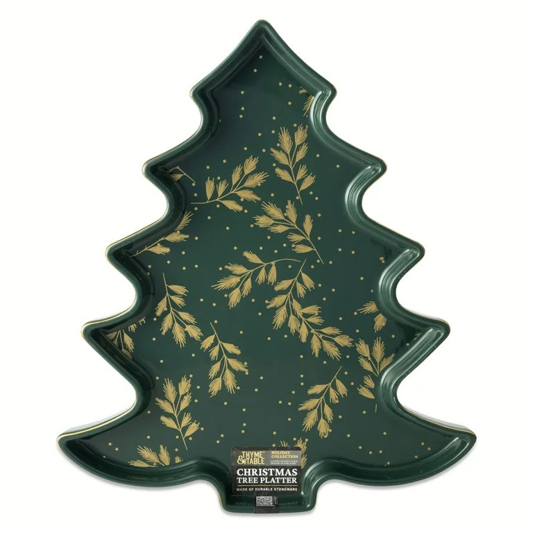 Thyme & Table Figural Holiday Tree Ceramic Serve Tray - Green | Walmart (US)