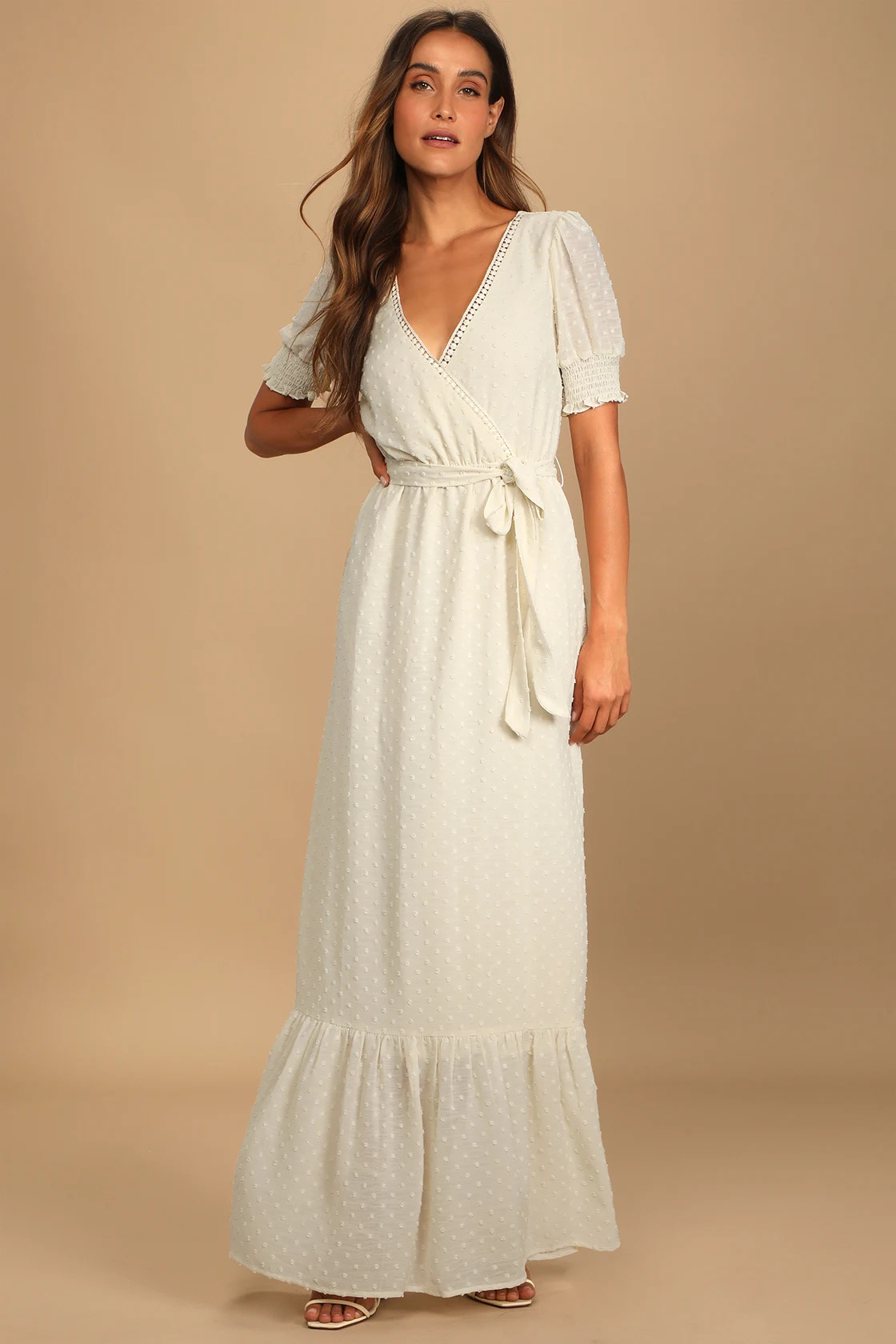 Falling Into You Cream Swiss Dot Tiered Maxi Dress | Lulus (US)