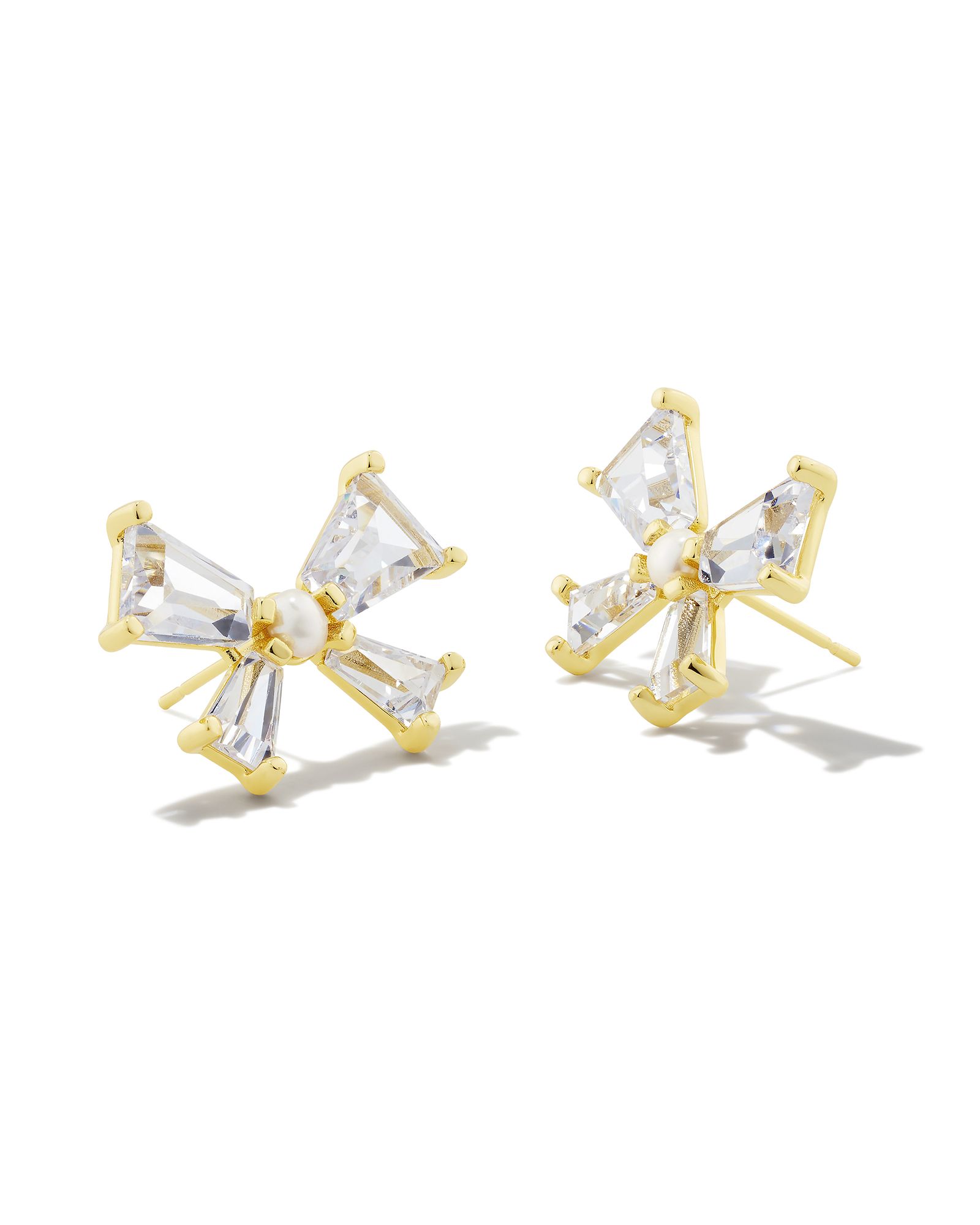 Blair Gold Bow Stud Earrings in White Crystal | Kendra Scott