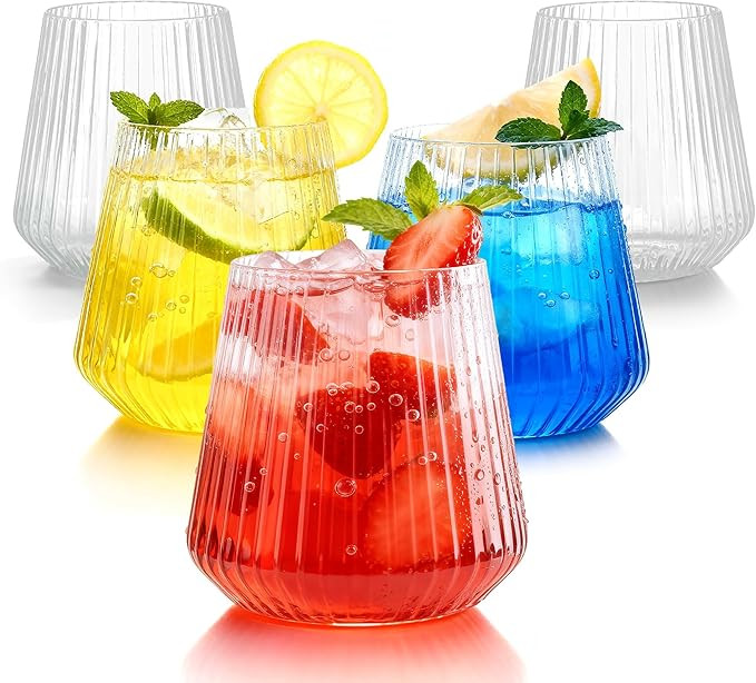 BESTSTAR 36 Pcs 12 oz Plastic Clear Ribbed Wine Glasses, Origami Ripple Disposable Champagne Glas... | Amazon (US)