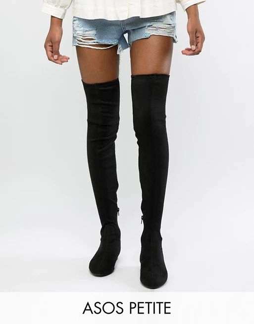 ASOS DESIGN Petite Kelby flat elastic thigh high boots | ASOS US