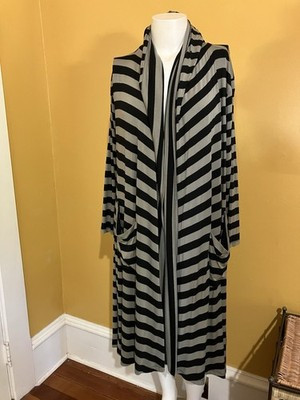 COMFY USA Open Front Duster Cardigan Jacket Hood Striped Black And Green Size XL | eBay US