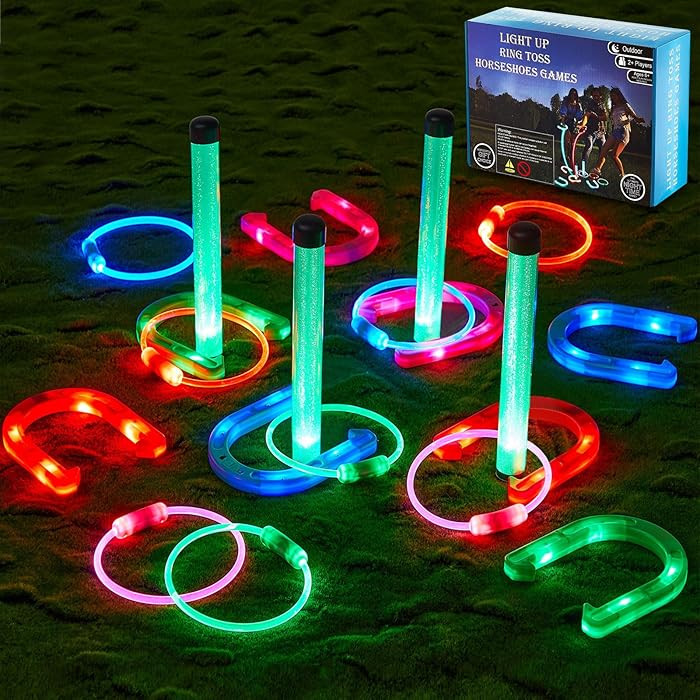 Liliful 20 Pcs Outdoor Ring Toss Game Ring Toss Glow in Dark Games with LED Yard Game Outdoor Gam... | Amazon (US)