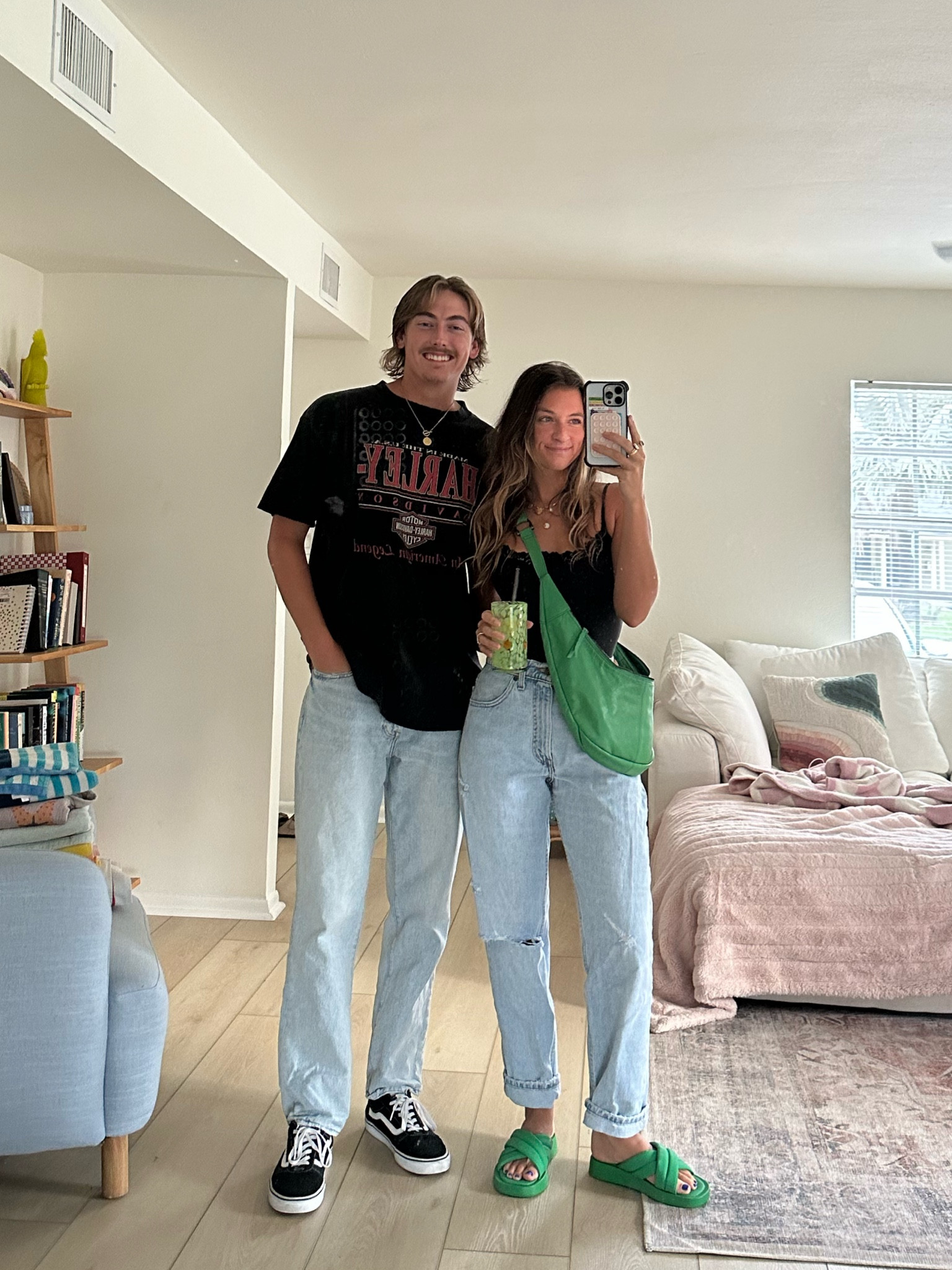 Our fits :) 
Top: size small 
Jeans linked similar styles!