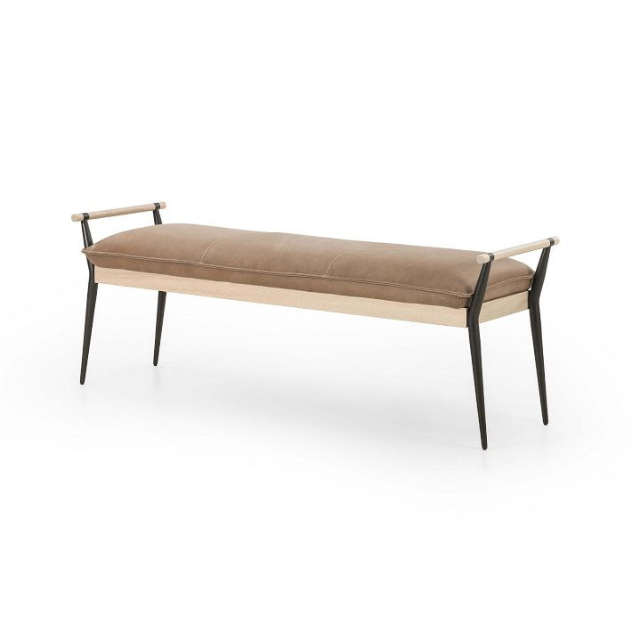 Oak & Stainless Steel Leather Bench (59") | West Elm (US)