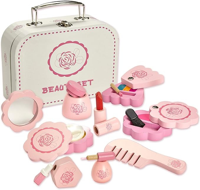 Dragon Drew Wooden Toy Beauty Set – 10 Piece Kit - Girls Salon Set with Makeup, Brush, Mirror a... | Amazon (US)