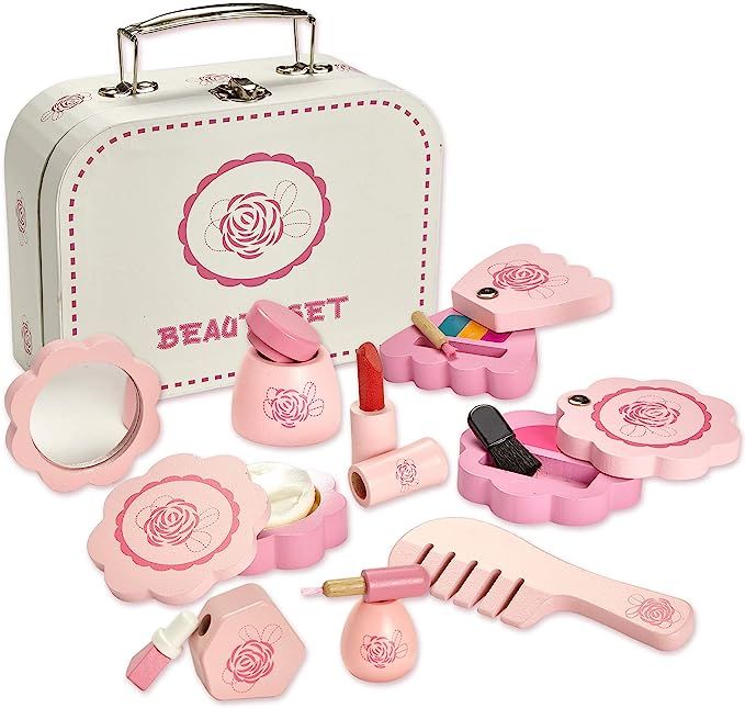 Dragon Drew Wooden Toy Beauty Set – 10 Piece Kit - Girls Salon Set with Makeup, Brush, Mirror a... | Amazon (US)