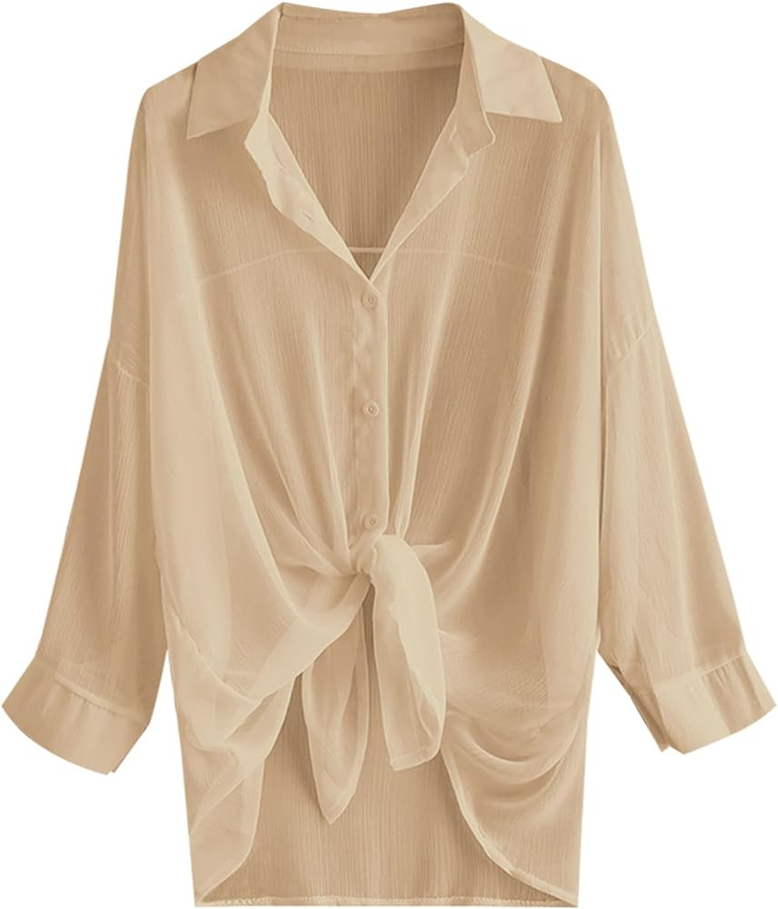 ZAFUL Women's Beach Swimsuit Cover Up Shirt Bikini Beachwear Bathing Suit Beach Dress Kimono Card... | Amazon (US)