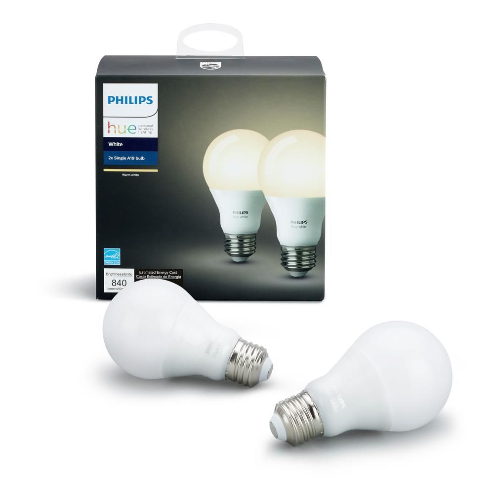 Philips Hue White A19 LED 60W Equivalent Dimmable Smart Wireless Light Bulb (2 Pack) | The Home Depot